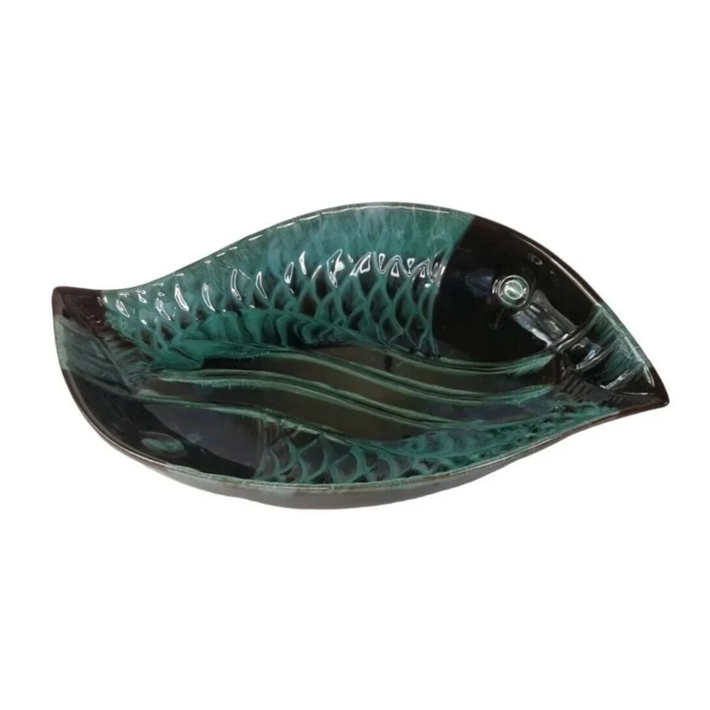 Vintage Blue Mountain Pottery Fish Platter Dish Blue Black BMP Canada MCM-Pretty